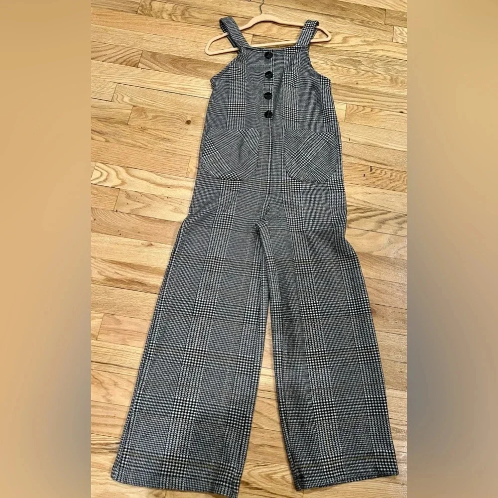 Zara Girls Wide Leg Grey Herringbone Jumpsuit Coverall Size 11-12